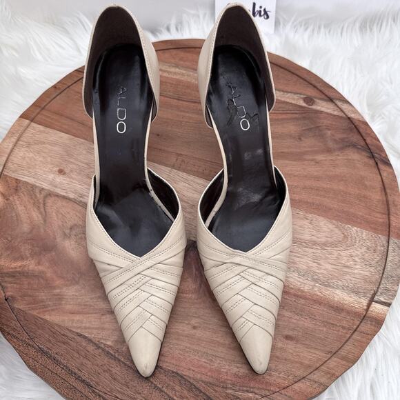 ALDO Shoes Womens Size 38 Beige d'Orsay Pointed Toe Stiletto Heel Pumps Dress - Picture 6 of 14